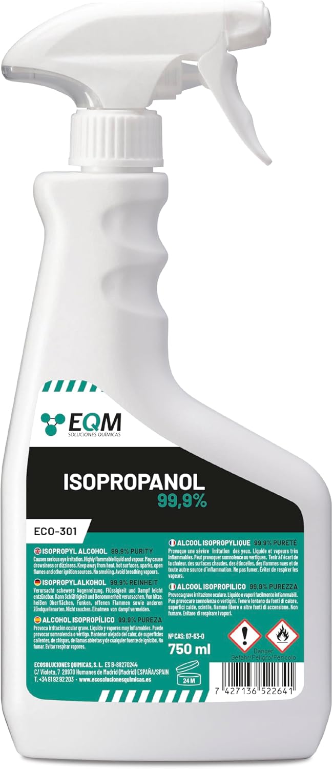 EQM - ECO-301 - Isopropanolo / Alcool Isopropilico 99,9% - 750 ML - Pulizia di Componenti Elettronici, Lenti, Schermi e Resine per…