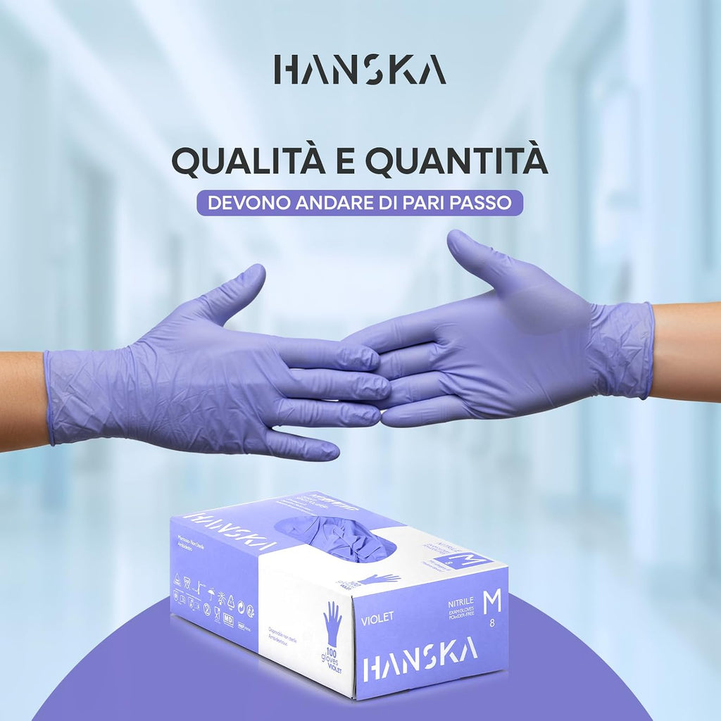 HANSKA 100 Guanti Monouso Nitrile Viola - Senza Polvere - Usa e Getta- Ambidestri - Non Sterili - Base di Gomma - Adatti per…