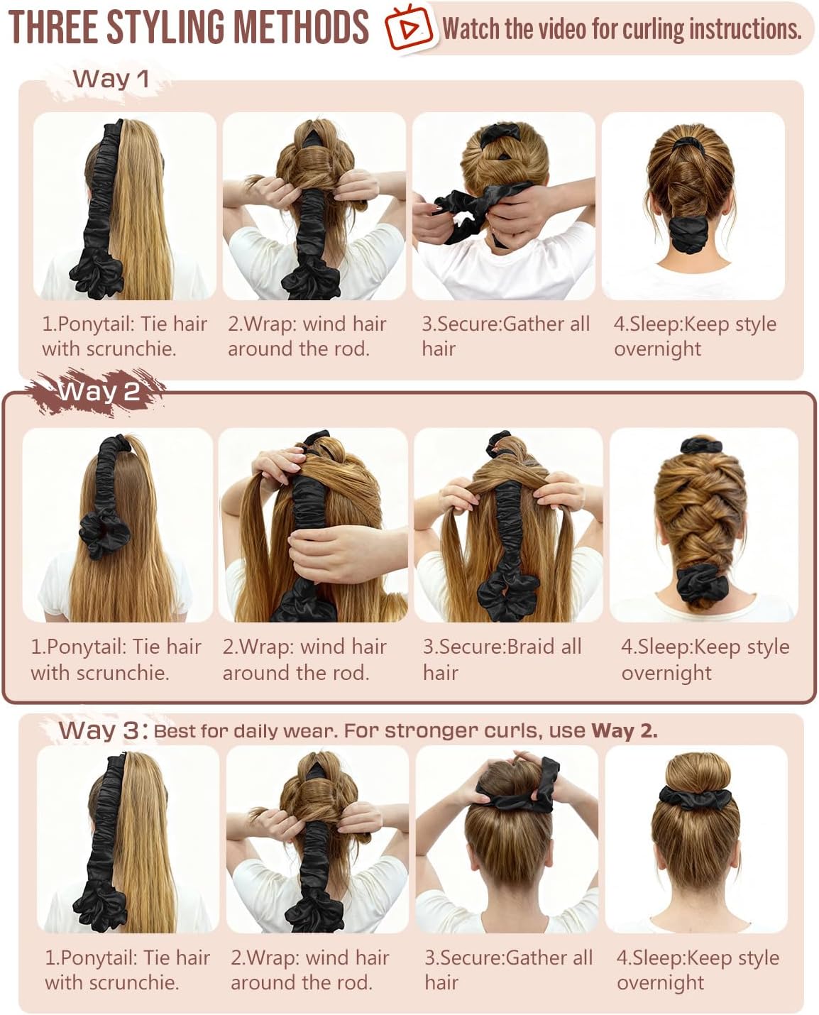 BONNET QUEEN Bigodini Morbidi per Dormire Satin Bigodino Lungo per Boccoli Arricciacapelli Senza Calore Hair Curler Heatless Curls…