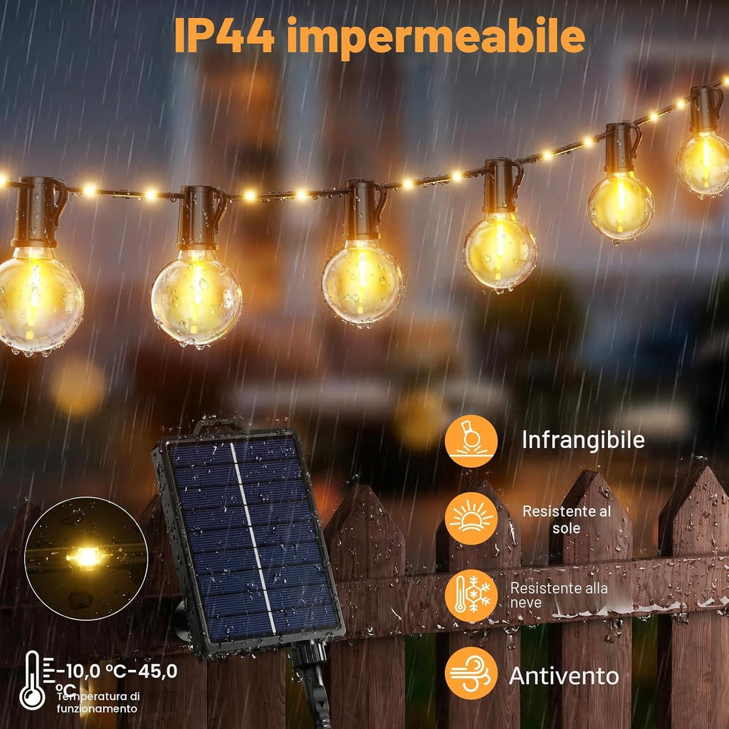 Catena Luminosa Esterno Solare 12M 14+1 G40 Lampadine LED Luci Solari per Esterni 19 Modalità Impermeabile Luci Solari Esterno…