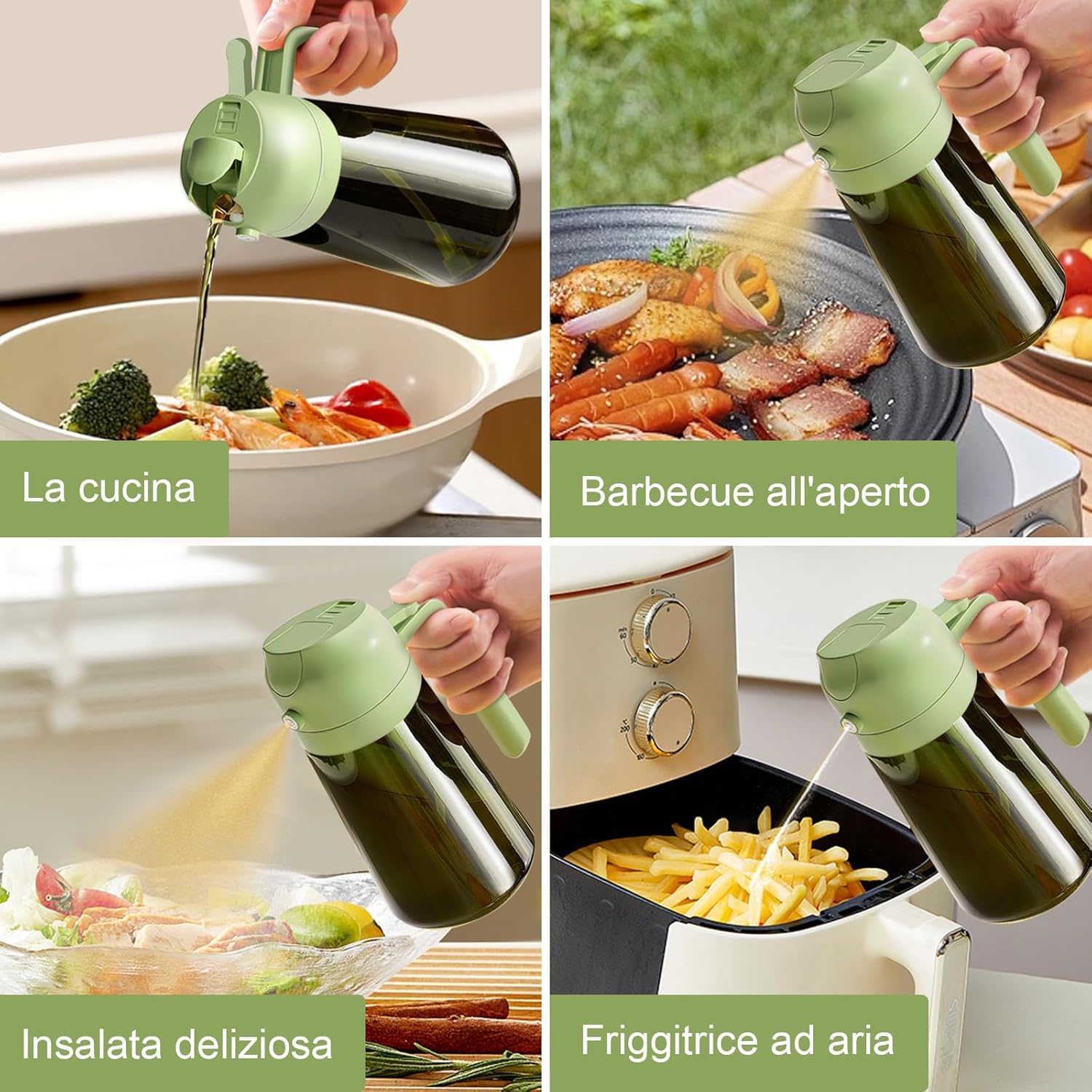 YARRAMATE Spruzzino Olio in Vetro Luce Blocco Scuro Verde per Friggitrice Aria 2 in 1, 470 ml Dosatore d'Oliva Bottiglia e Oliera…