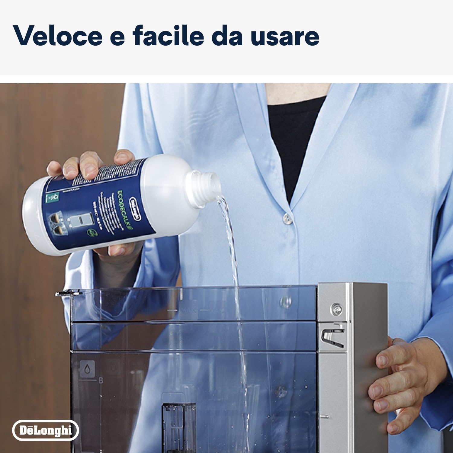 Packaging contents of De'Longhi EcoDecalk Decalcificante, including 5 doses.