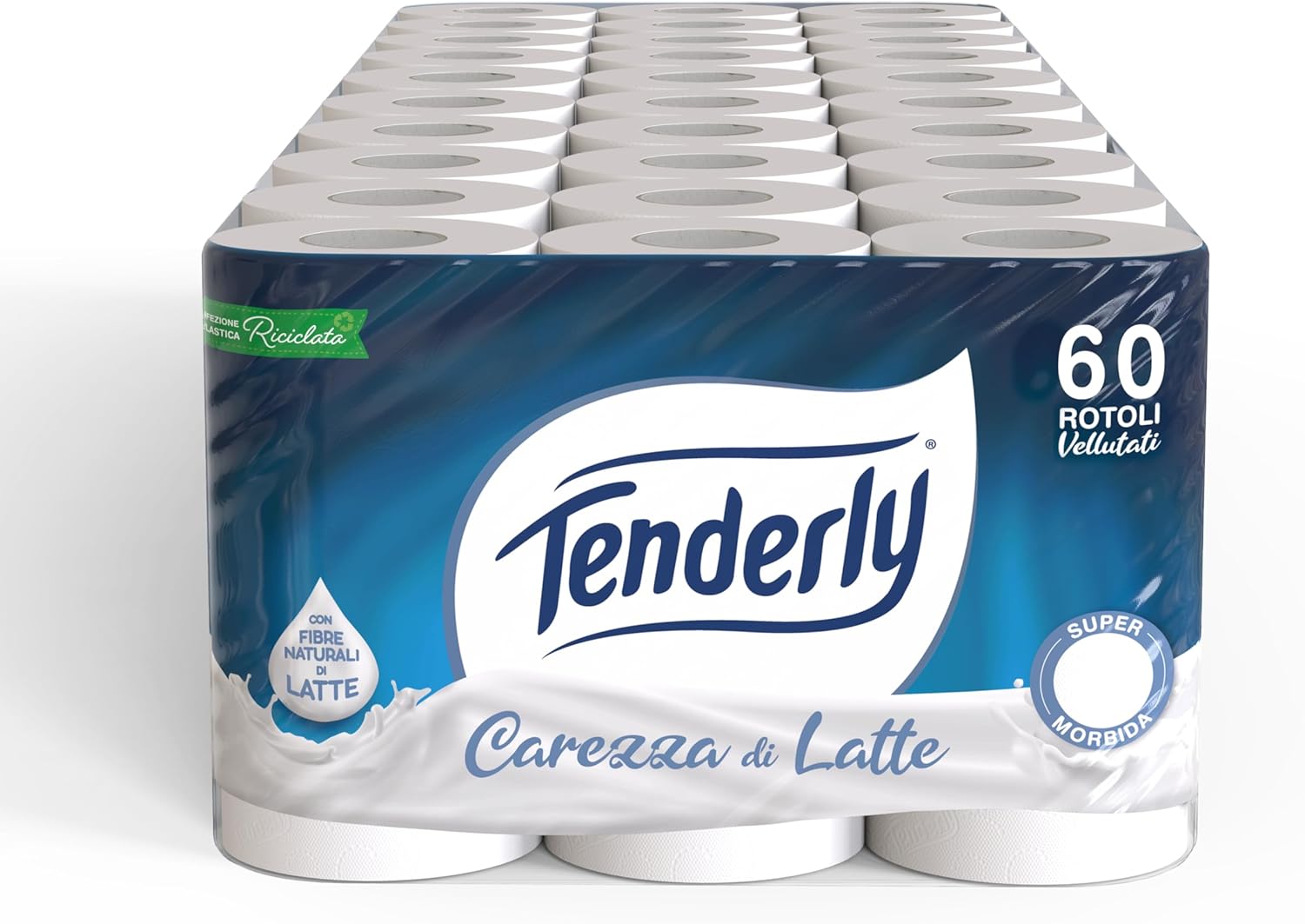 Tenderly Carezza di Latte, 6 Rotoli di Carta Igienica Morbidissima 2 Veli, Realizzata con Fibre 100% Naturali di Latte, Made in Italy