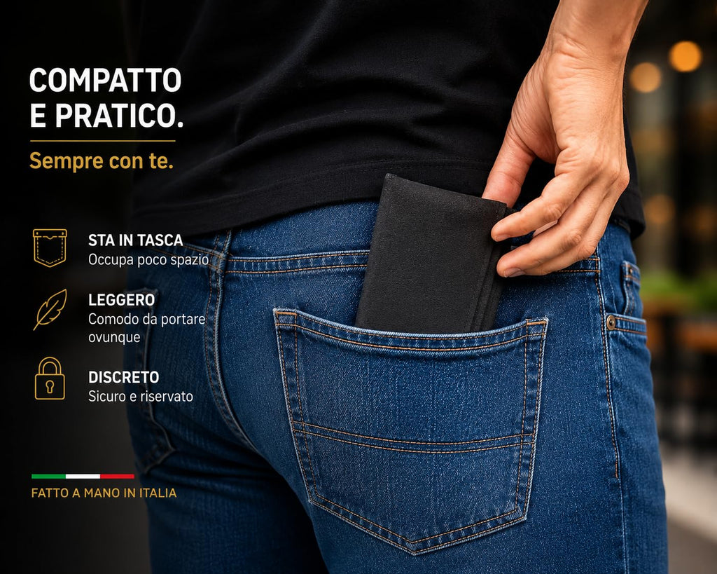 Russo Handmade Portatabacco Artigianale in Tessuto con Doppia Zip, 4 Scomparti Porta Cartine e Filtri, Nero