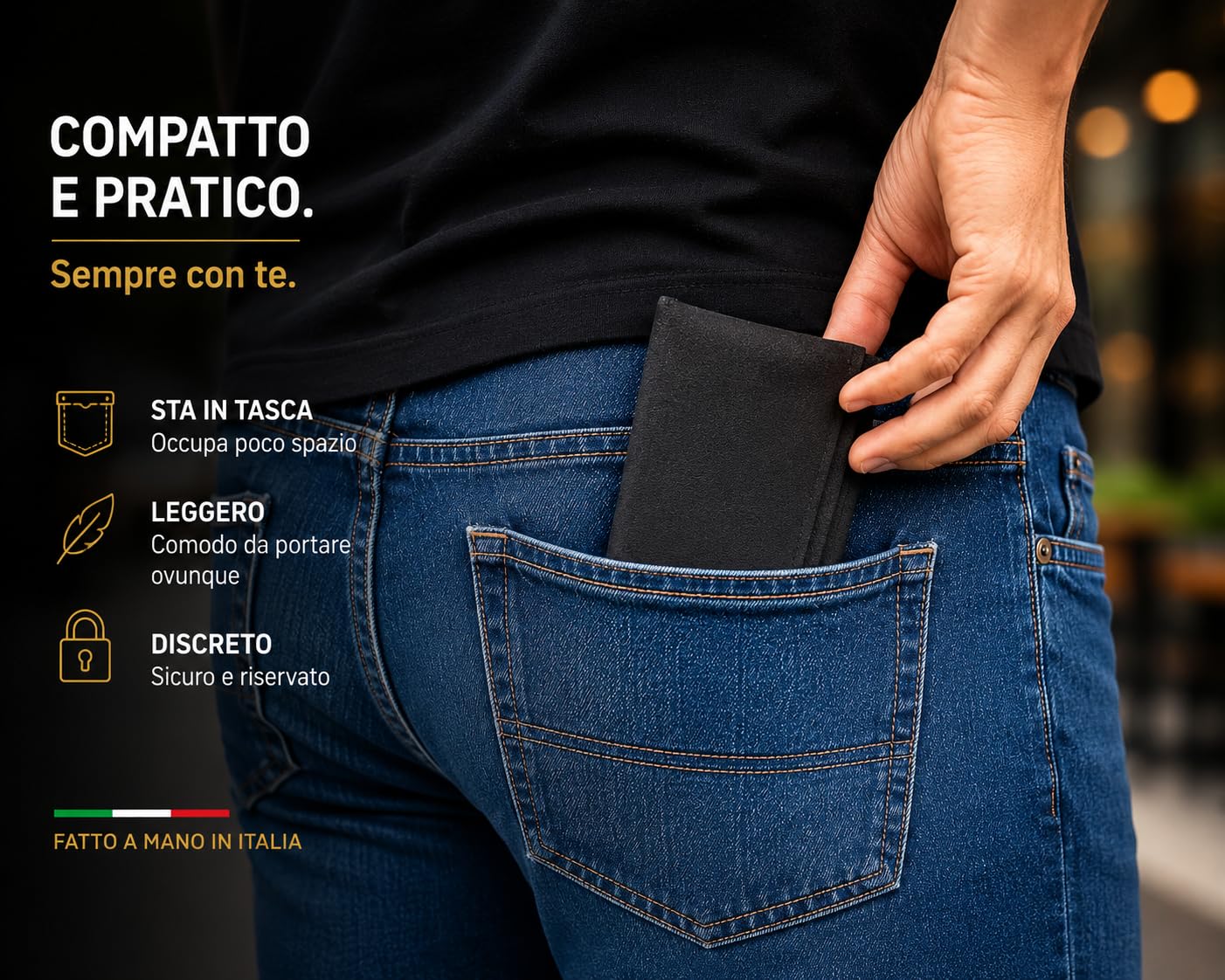 Russo Handmade Portatabacco Artigianale in Tessuto con Doppia Zip, 4 Scomparti Porta Cartine e Filtri, Nero