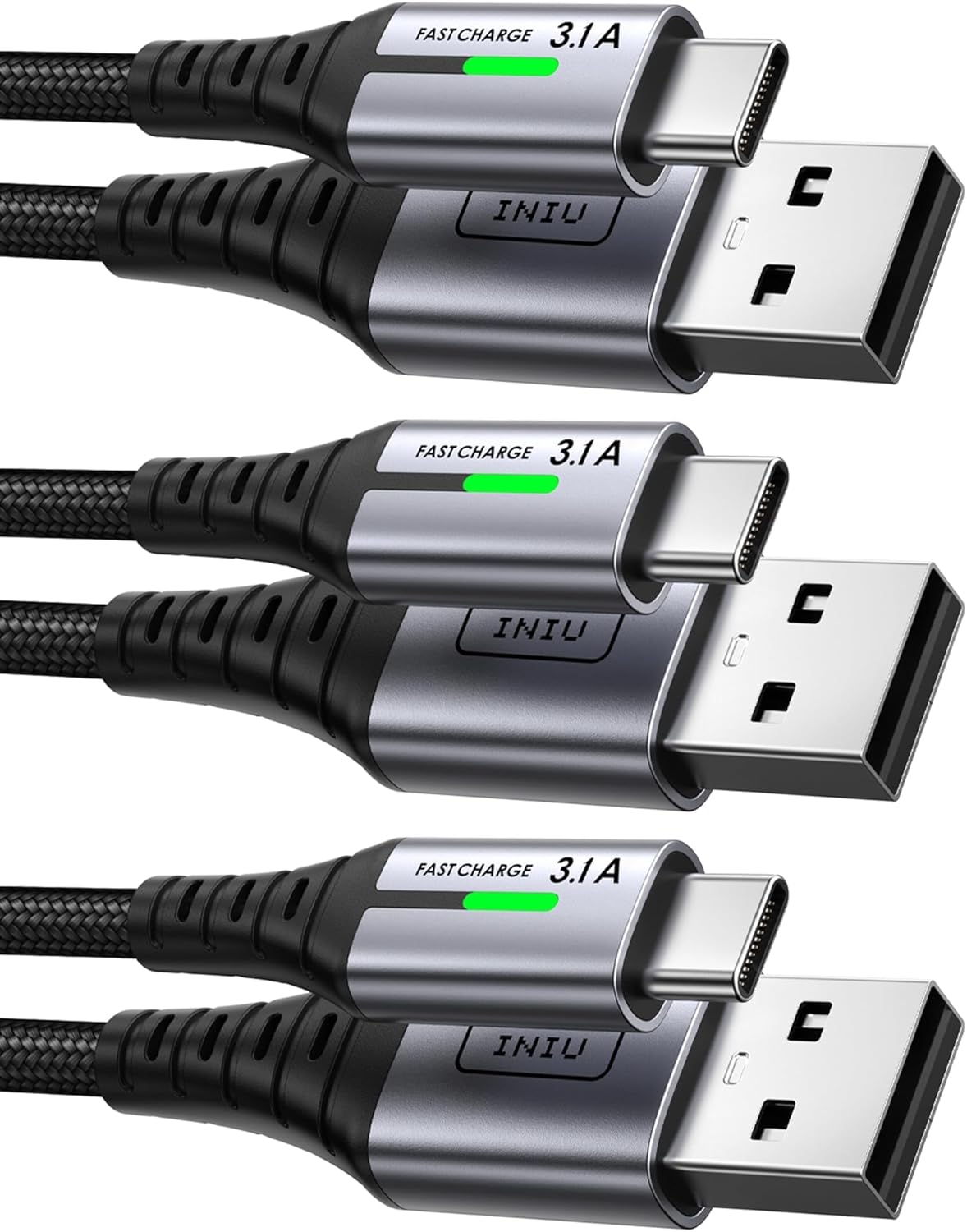 INIU Cavo USB Type-C, Cavo USB A a USB C 3,1A Ricarica Rapida [3Pezzi/0,5+2+2m] Lega Intrecciato in Nylon QC 3,0 Cavo Tipo C per…