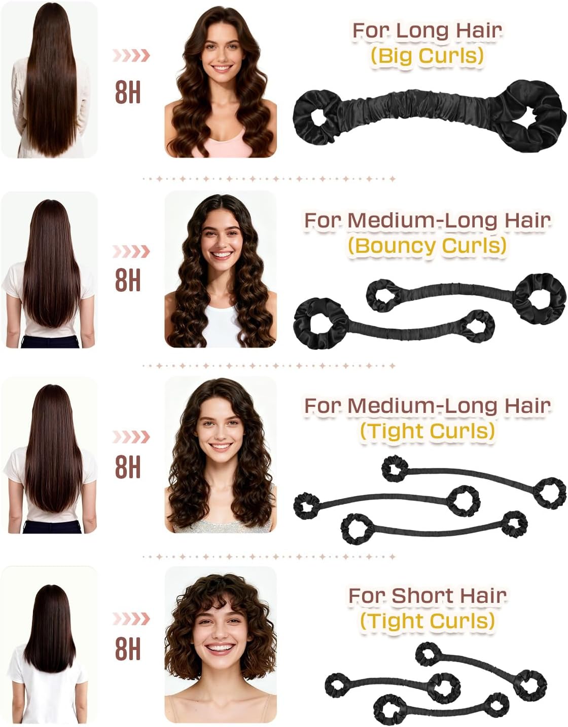 BONNET QUEEN Bigodini Morbidi per Dormire Satin Bigodino Lungo per Boccoli Arricciacapelli Senza Calore Hair Curler Heatless Curls…