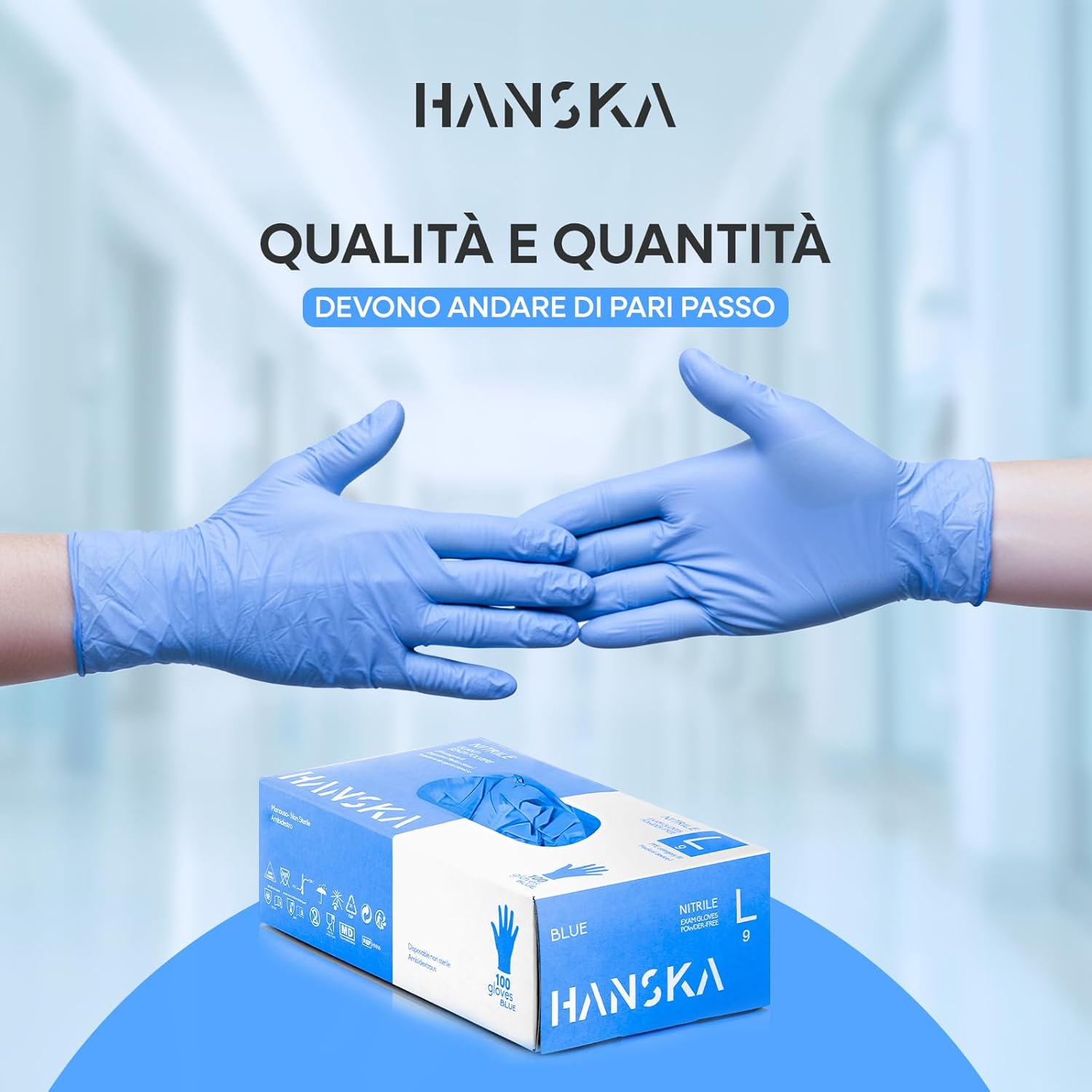 HANSKA 100 Guanti Monouso Nitrile Blu - Senza Polvere - Usa e Getta- Ambidestri - Non Sterili - Base di Gomma - Adatti per…