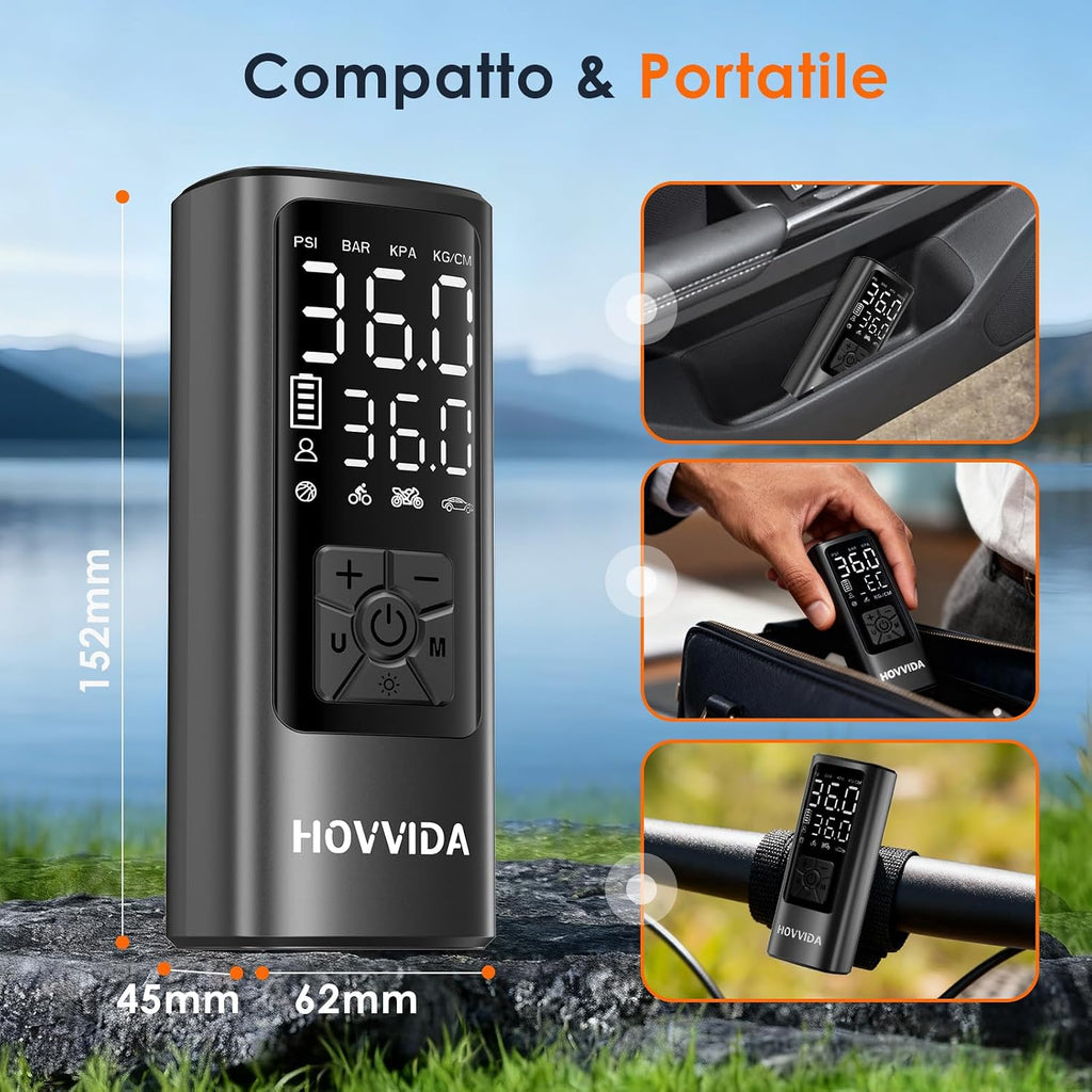 HOVVIDA Compressore Aria Portatile, Compressore Portatile, Compressore Portatile Moto, 150 PSI (10,3 Bar) 5V, Inflazione…
