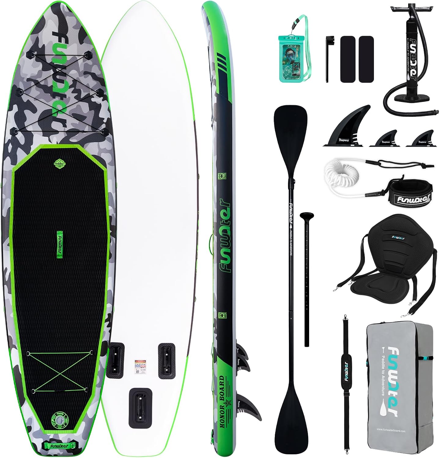 FunWater Sup Gonfiabile Portatile: Tavola Gonfiabile, Pinne, Pompa, Pagaia, Zaino e Guinzaglio di Sicurezza-Ideale per Adulti e…