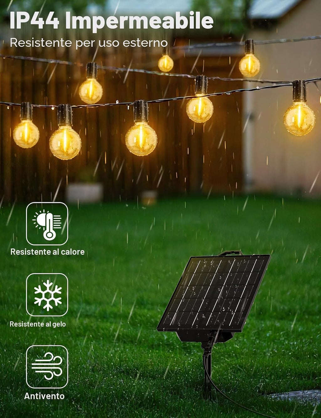 FIFlying Catena Luminosa Esterno Solare 10.45M Luci Solari da Giardino con 12+1 Lampadine LED G40 Impermeabile Luci Gazebo…