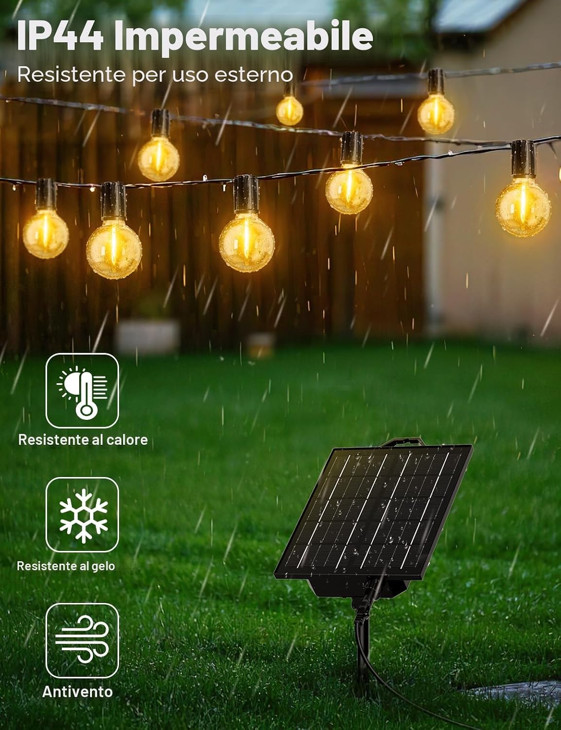 FIFlying Catena Luminosa Esterno Solare 10.45M Luci Solari da Giardino con 12+1 Lampadine LED G40 Impermeabile Luci Gazebo…
