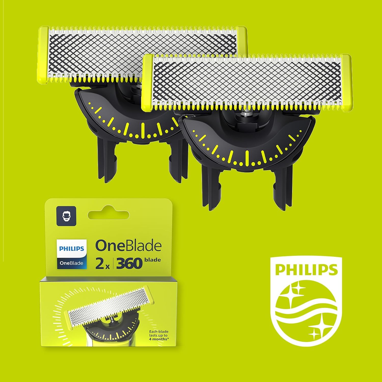 Philips OneBlade Original 360 lame, compatibili con tutti i modelli OneBlade e OneBlade Pro, 2 pezzi (modello QP420/60)