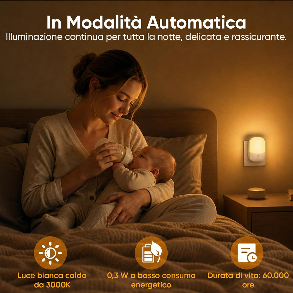 [2 Pezzi] Luce Notturna da Presa con Sensore Crepuscolare, 5 Livelli Dimmerabile, 3000K Bianco Caldo, Modalità ON/OFF/Auto, LED…