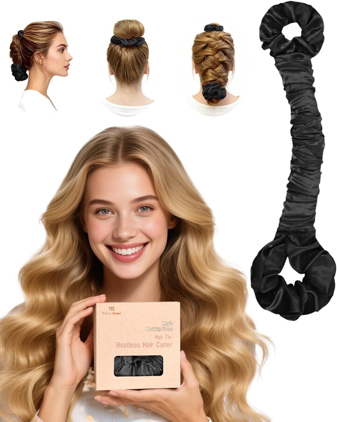 BONNET QUEEN Bigodini Morbidi per Dormire Satin Bigodino Lungo per Boccoli Arricciacapelli Senza Calore Hair Curler Heatless Curls…