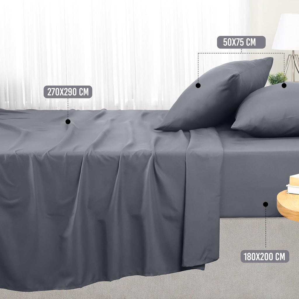 Utopia Bedding Set Lenzuola Letto 4 Pezzi, 180x200cm, Grigio | Lenzuolo con Angoli, Lenzuolo Piatto e 2 Federe 50x75…