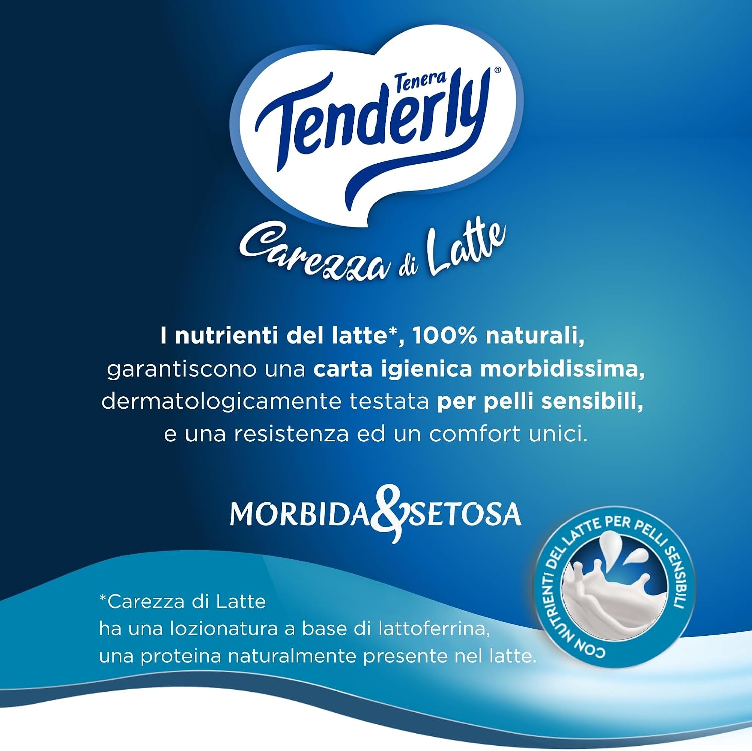 Tenderly Carezza di Latte, 6 Rotoli di Carta Igienica Morbidissima 2 Veli, Realizzata con Fibre 100% Naturali di Latte, Made in Italy