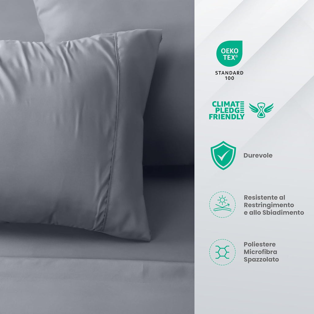 Utopia Bedding Set Lenzuola Letto 4 Pezzi, 180x200cm, Grigio | Lenzuolo con Angoli, Lenzuolo Piatto e 2 Federe 50x75…