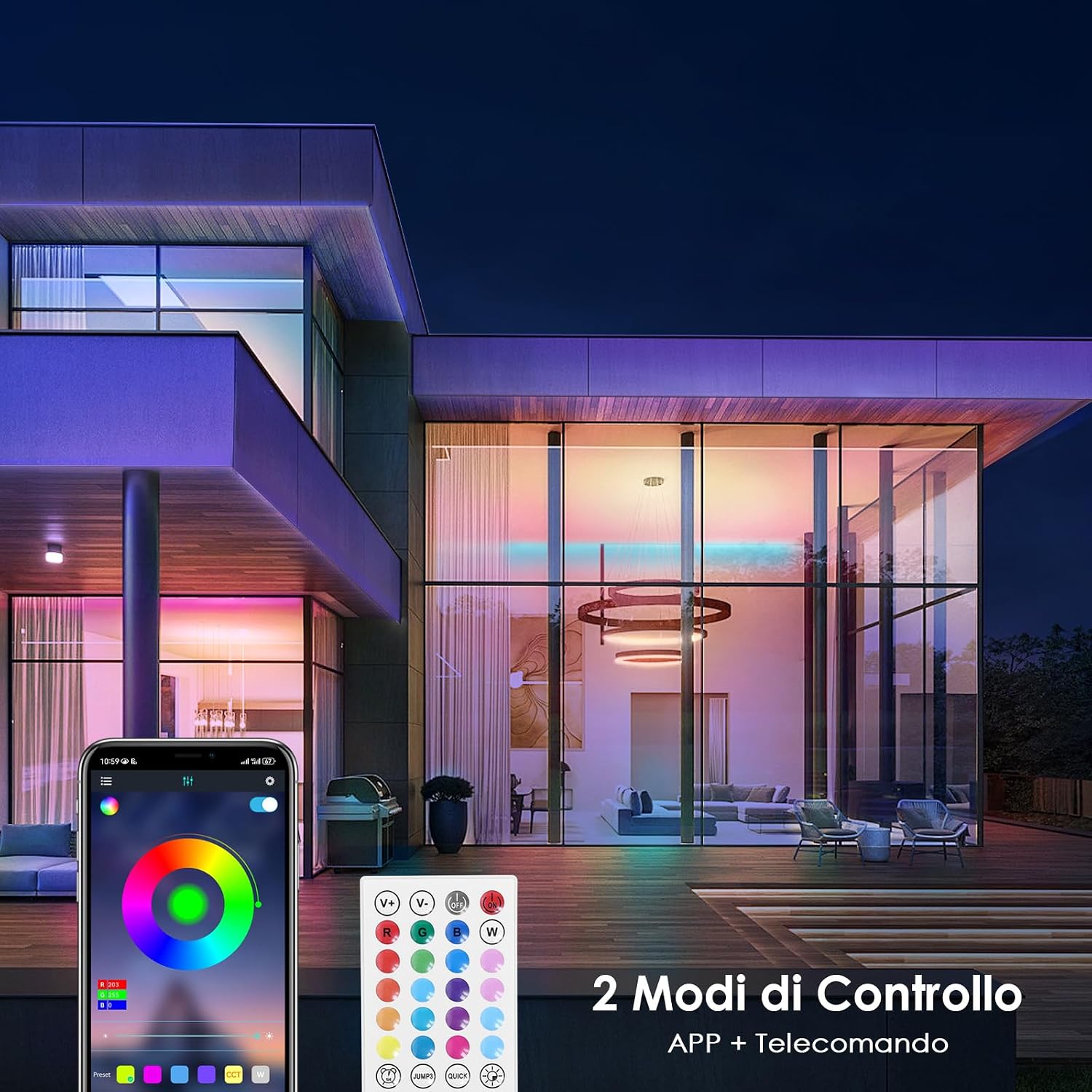 HOVVIDA Striscia LED, 1x5m, Luci LED, RGB LED, 30 LED/Metro | 24V, 150 LED, APP e…
