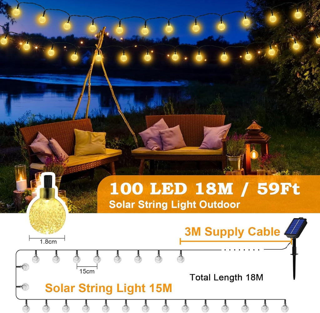 Realky Catena Luminosa Solare da Esterno 100 LED 18m, Luci Solari da Giardino con 8 Modalità e Funzione Memoria, IP65…