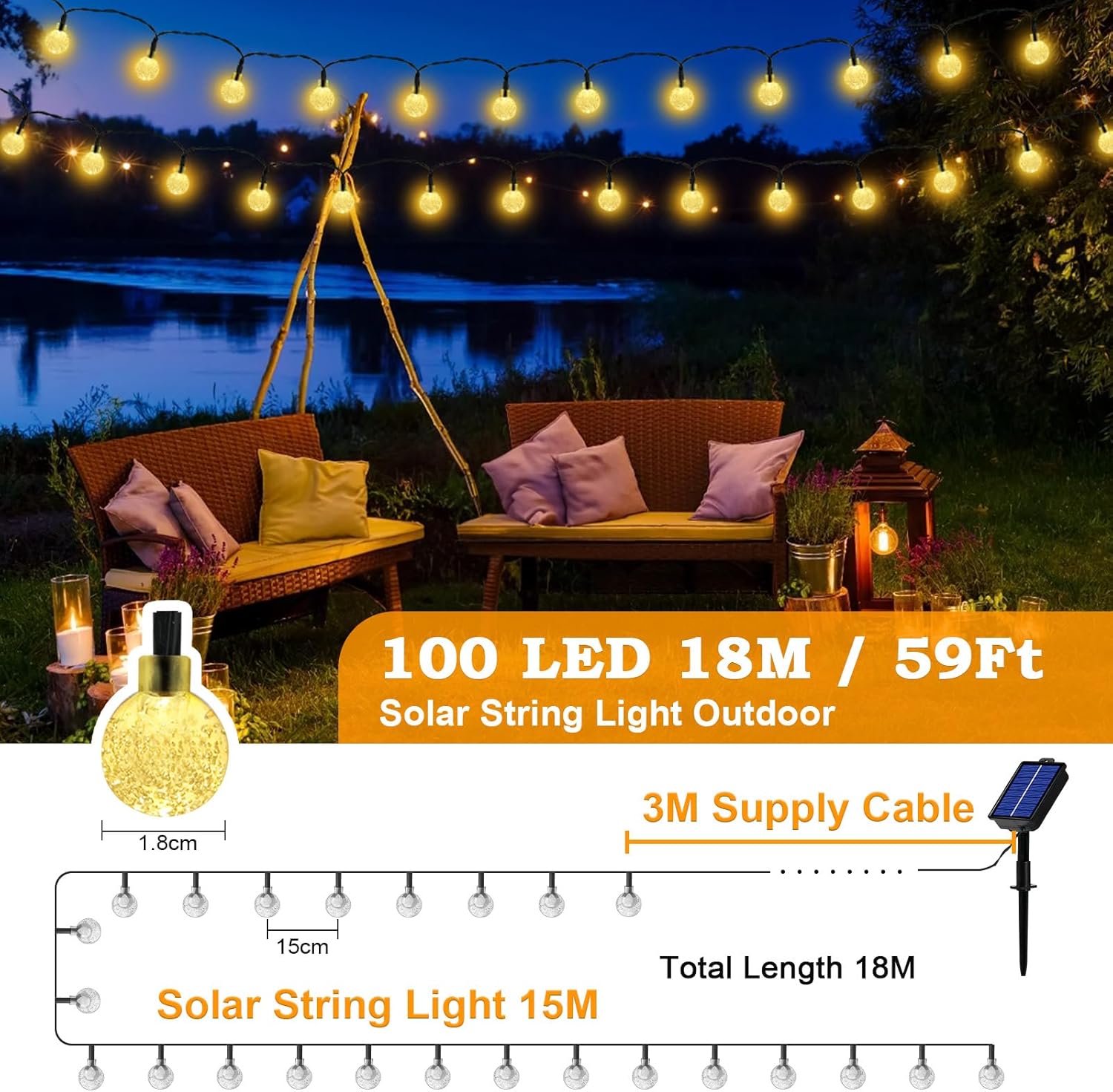 Realky Catena Luminosa Solare da Esterno 100 LED 18m, Luci Solari da Giardino con 8 Modalità e Funzione Memoria, IP65…