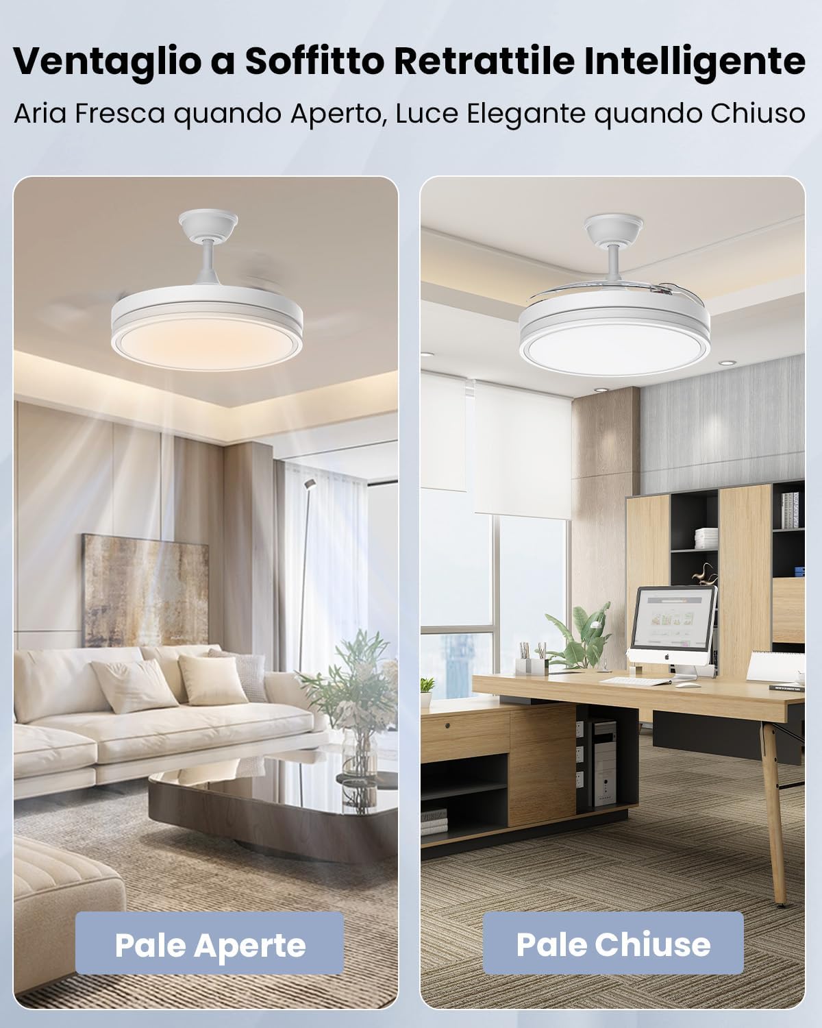 Airwit 106cm Ventilatore da Soffitto con Luce e pale retrattili, Silenzioso Lampada Ventilatore da Soffitto…