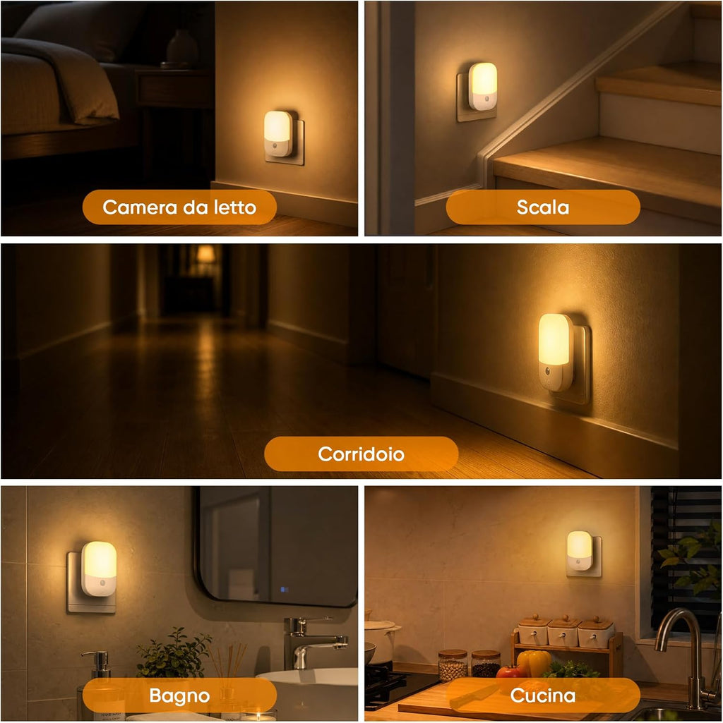 [2 Pezzi] Luce Notturna da Presa con Sensore Crepuscolare, 5 Livelli Dimmerabile, 3000K Bianco Caldo, Modalità ON/OFF/Auto, LED…