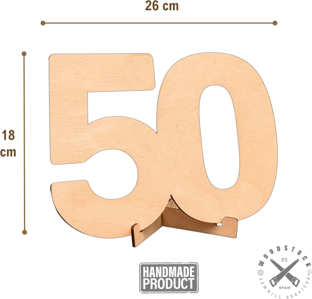 CUBIBOO ART Biglietto Auguri 50 Anni Uomo, Donna Numeri in Legno Naturale 18CM con Supporto - Biglietto 50 Anni Matrimonio