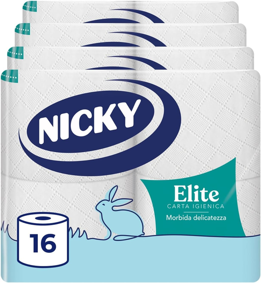 Nicky Elite - 4 Rotoli di Carta Igienica a 3 Veli | 170 Soffici Fogli, Morbida e Resistente a Contatto con la Pelle, Dermatologicamente…