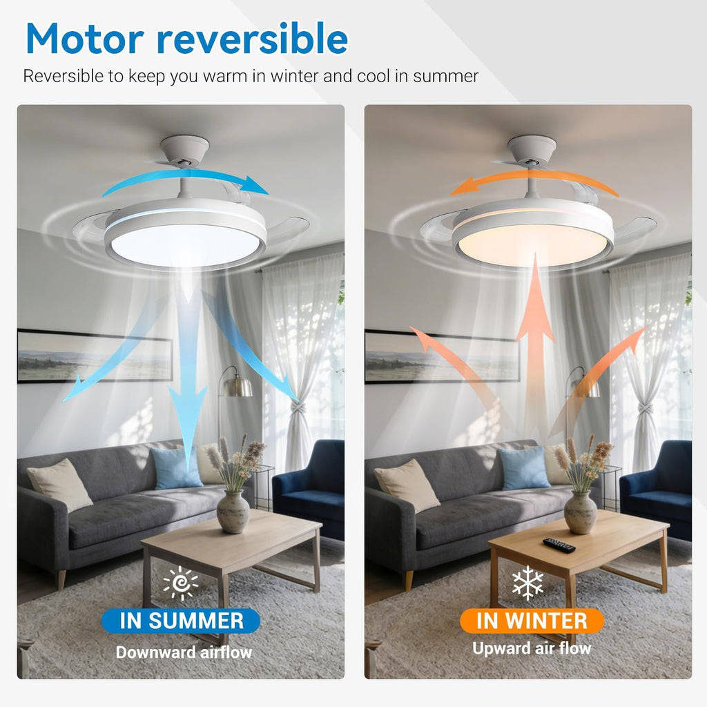 EXTRASTAR 106cm Ventilatore da Soffitto con Luce e pale retrattili, Silenzioso Lampada Ventilatore…