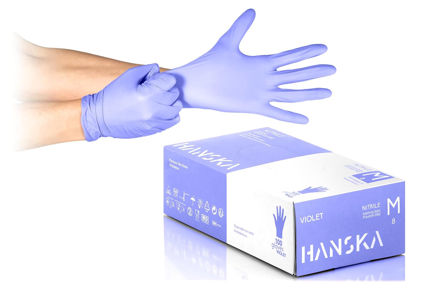 HANSKA 100 Guanti Monouso Nitrile Viola - Senza Polvere - Usa e Getta- Ambidestri - Non Sterili - Base di Gomma - Adatti per…
