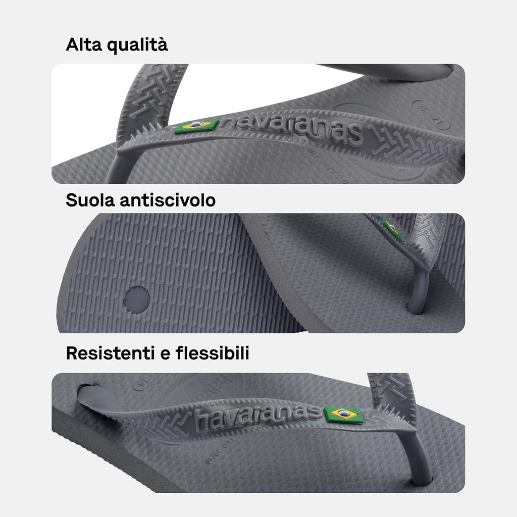 Dettaglio della suola antiscivolo con motivo a grana di riso delle infradito Havaianas Top Brasil.
