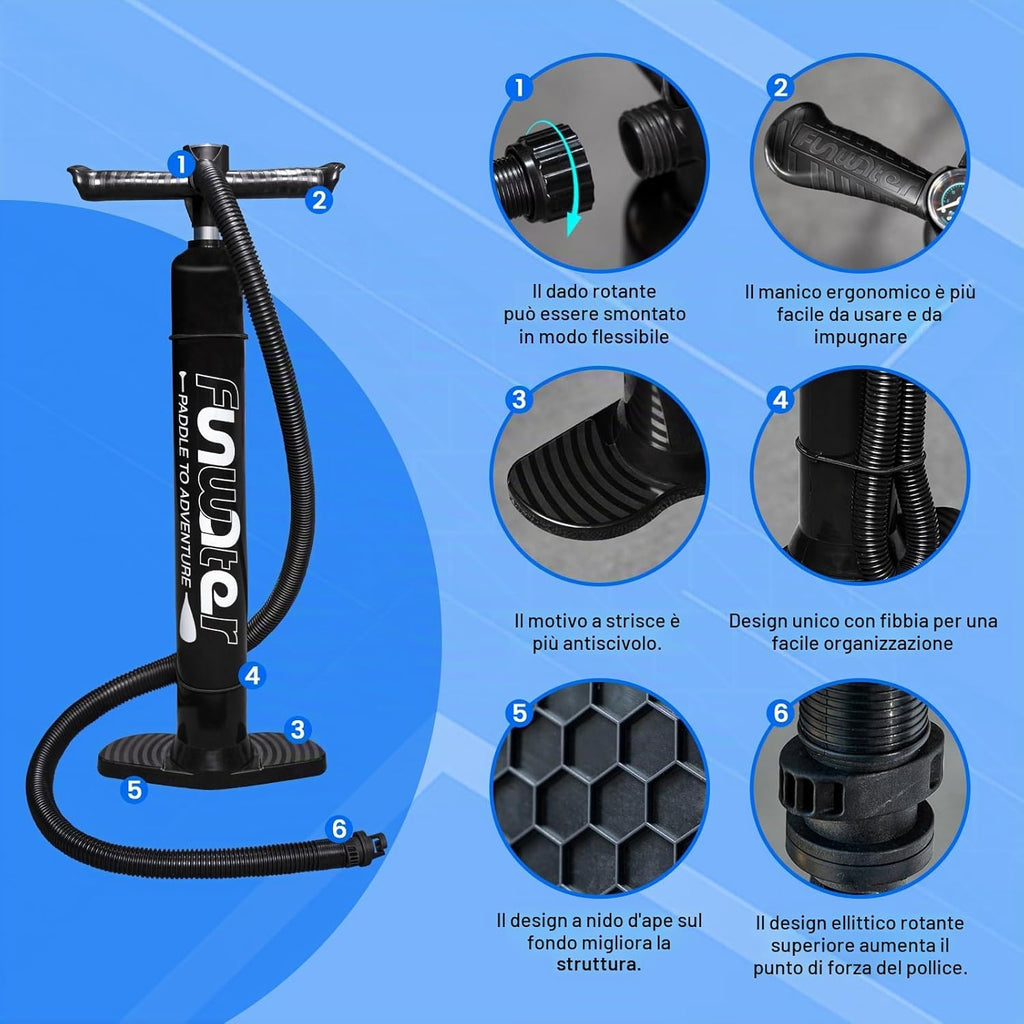 FunWater Sup Gonfiabile Portatile: Tavola Gonfiabile, Pinne, Pompa, Pagaia, Zaino e Guinzaglio di Sicurezza-Ideale per Adulti e…
