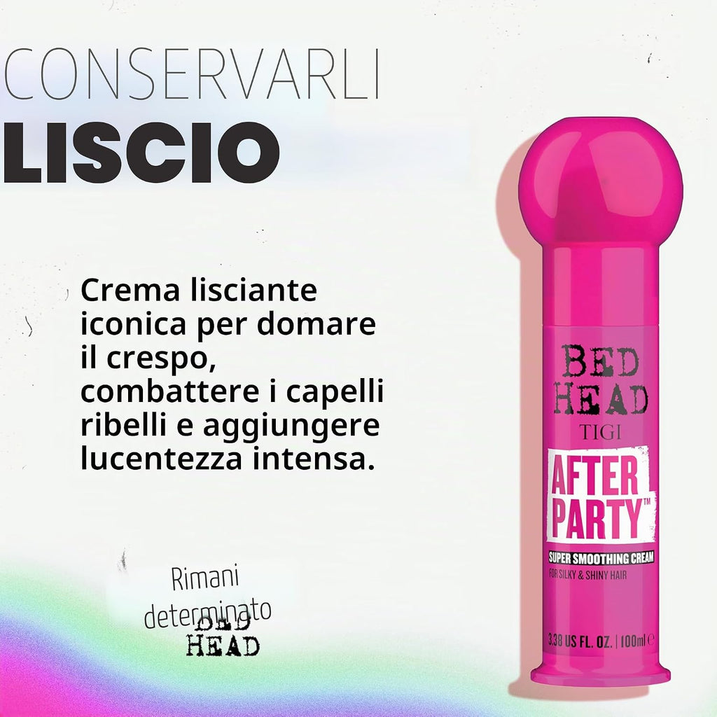 Bed Head by TIGI After Party Crema Lisciante, 100ml | Crema styling anti-crespo con olio di ricino per capelli bagnati o asciutti,…