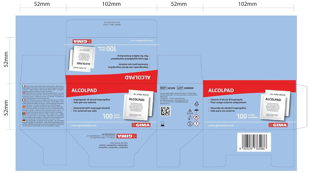 GIMA - Alcohol Pad Alcomed confezione da 100 pezzi, 36598