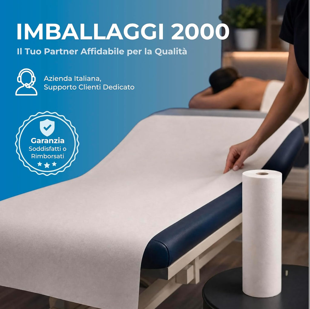 IMBALLAGGI 2000 - Rotolo Carta Lettino Massaggio, 6 Pezzi 60 cm x 55M in 100% Cellulosa, 1x6 Rotoli Carta Lettino Estetista Assorbenti…