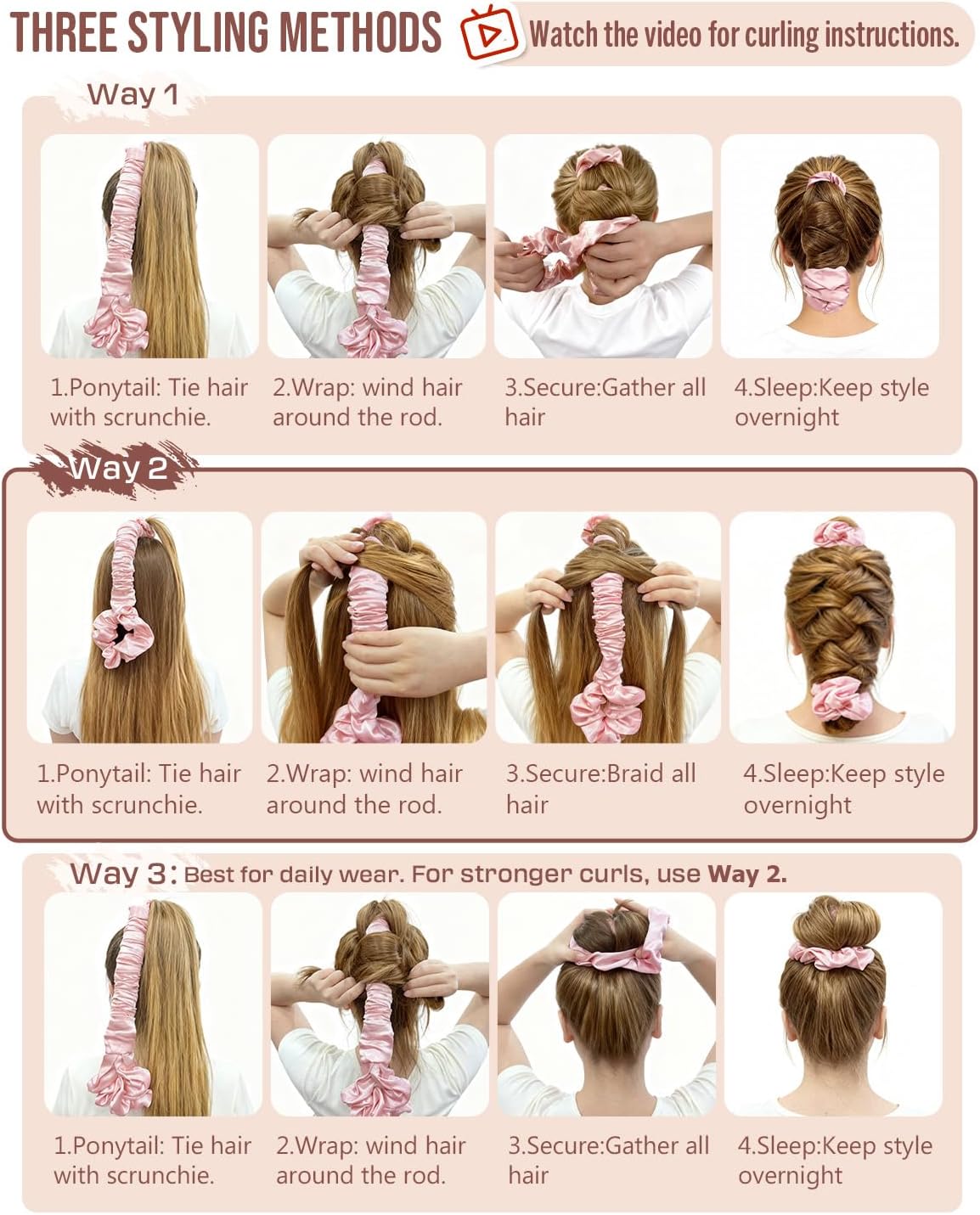 BONNET QUEEN Bigodini Morbidi per Dormire Satin Bigodino Lungo per Boccoli Arricciacapelli Senza Calore Hair Curler Heatless Curls…