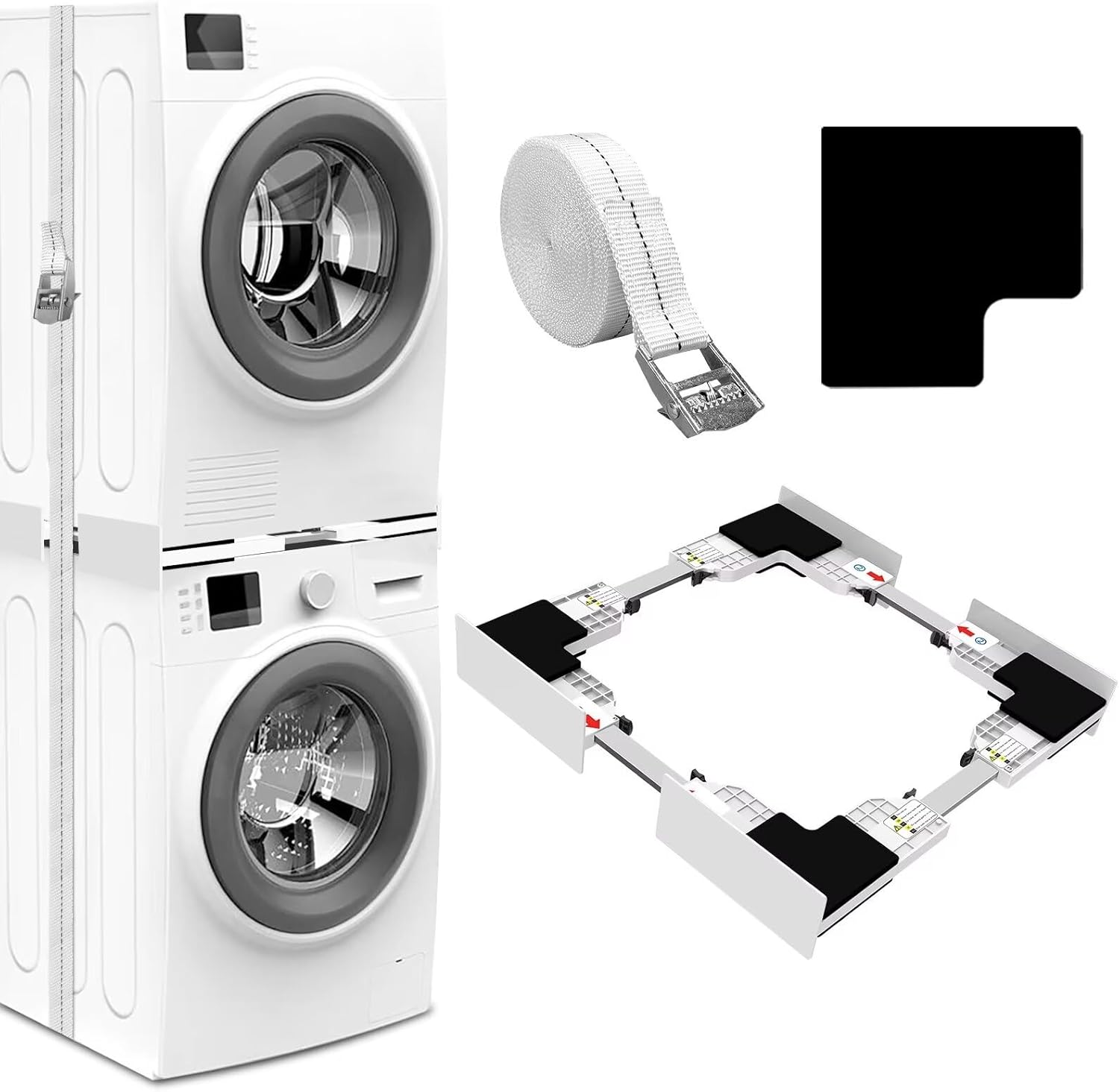 NIUXX Kit di Accatastamento per Lavatrici, Kit di Sovrapposizione Universale con Cinghie Cricchetto, Kit di Impilamento Slim, Telaio…