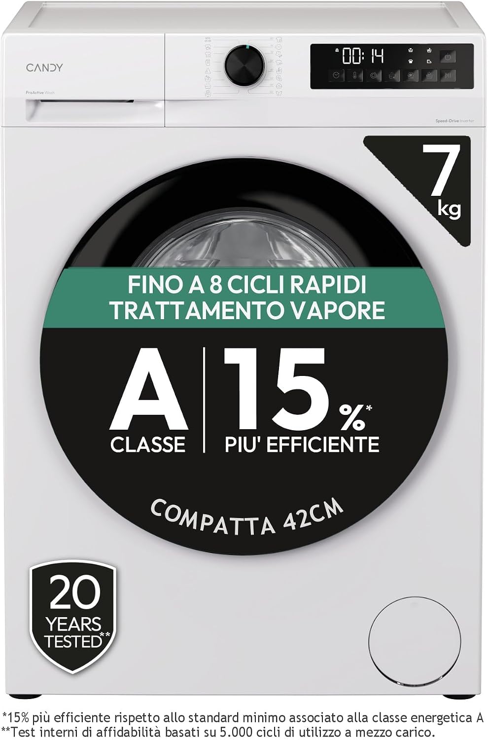 Candy ProWash 300 Lavatrice Slim 7 Kg, 1200 Giri, Classe A-15%, Bianca | Motore Inverter, Cicli…
