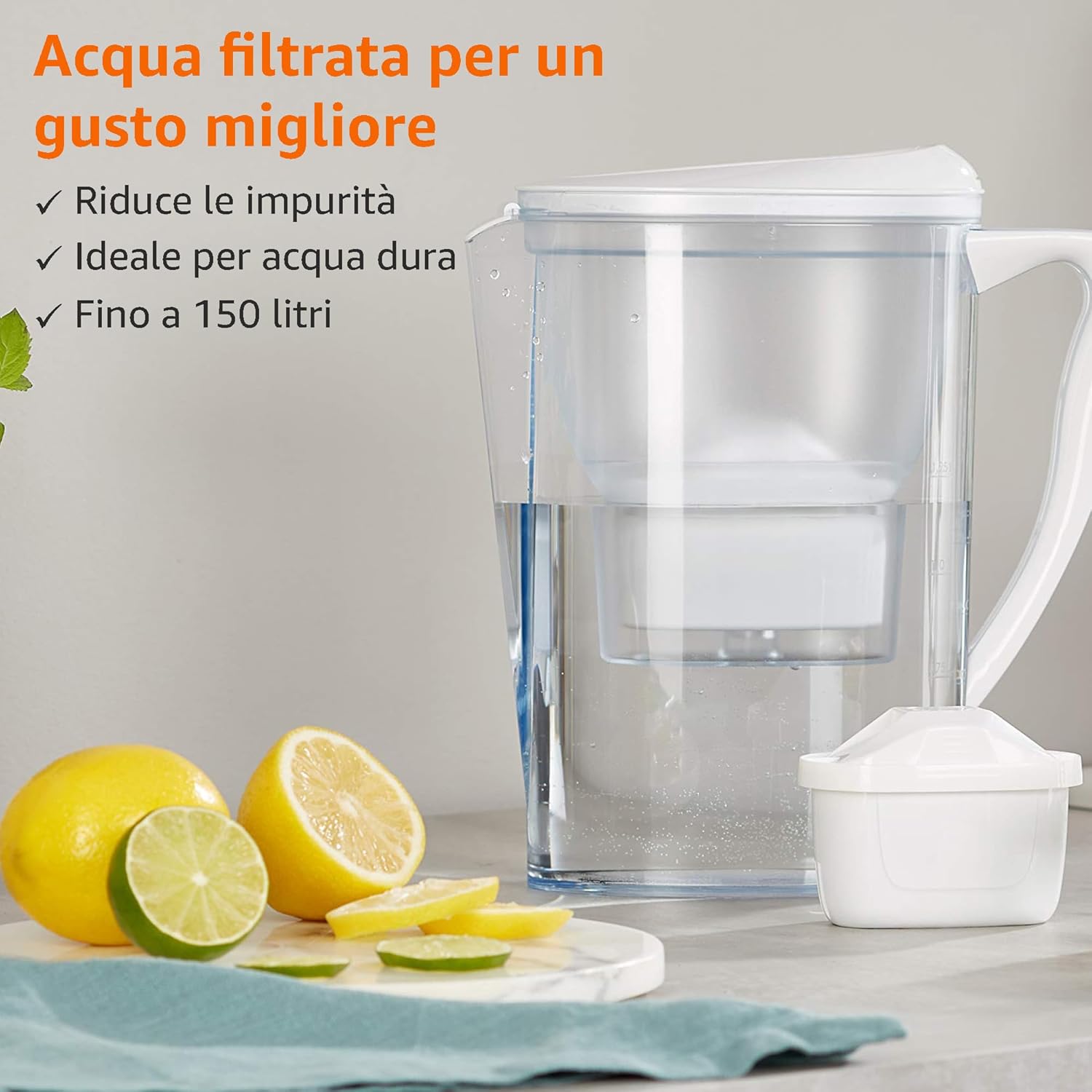 Amazon Basics Filtri per acqua, adatto e compatibile con tutte le caraffe BRITA, incluse le PerfectFit, 6 unità, confezione da 1