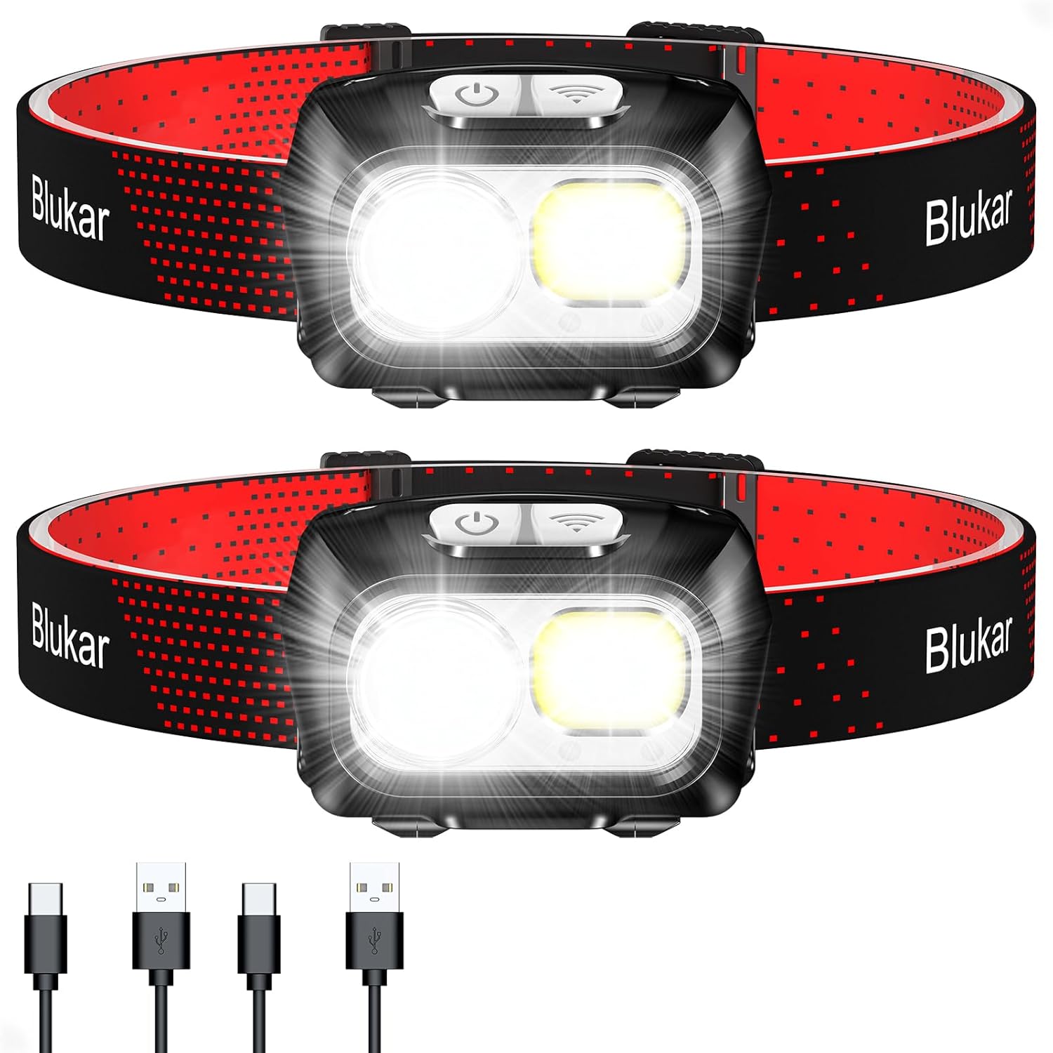 Blukar Torcia Frontale LED 2 Pezzi, 2000 Lumen Lampada Frontale con Sensore | 8 Modalità, Super Luminosa, Dimmerabile Continuo,…