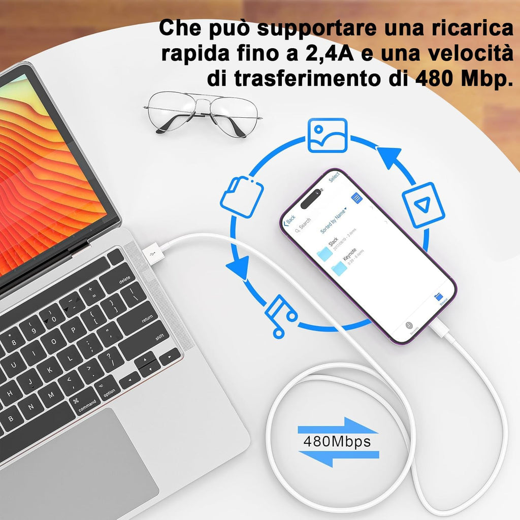 Cavo For IPhone Originale For Apple Certificato MFi,Cavetto USB Lightning Ricarica 2Pezzi 1M+1M For iPhone 14 Pro Max/13/12/11…