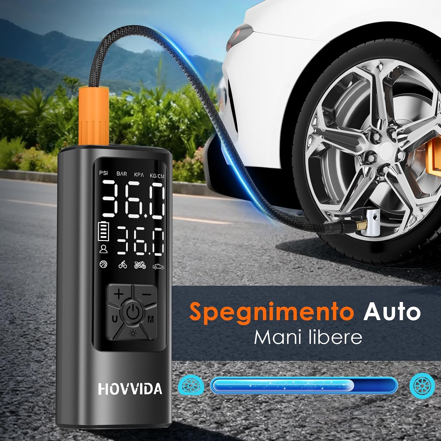 HOVVIDA Compressore Aria Portatile, Compressore Portatile, Compressore Portatile Moto, 150 PSI (10,3 Bar) 5V, Inflazione…