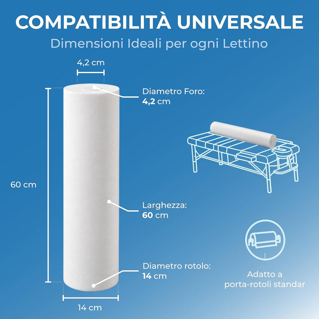 IMBALLAGGI 2000 - Rotolo Carta Lettino Massaggio, 6 Pezzi 60 cm x 55M in 100% Cellulosa, 1x6 Rotoli Carta Lettino Estetista Assorbenti…