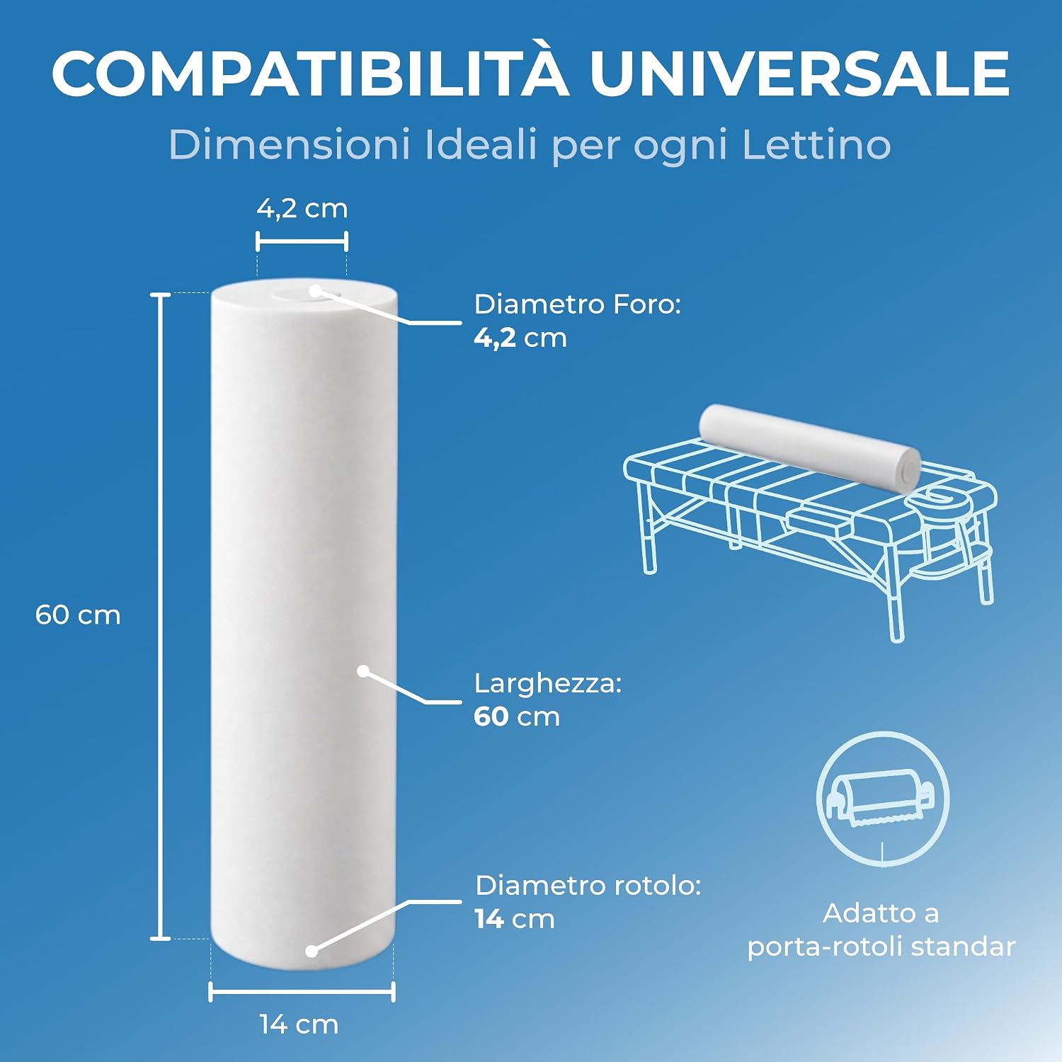IMBALLAGGI 2000 - Rotolo Carta Lettino Massaggio, 6 Pezzi 60 cm x 55M in 100% Cellulosa, 1x6 Rotoli Carta Lettino Estetista Assorbenti…