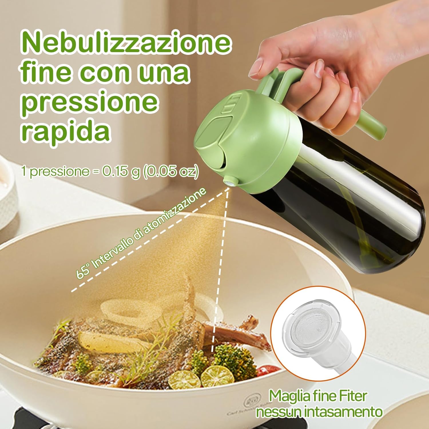 YARRAMATE Spruzzino Olio in Vetro Luce Blocco Scuro Verde per Friggitrice Aria 2 in 1, 470 ml Dosatore d'Oliva Bottiglia e Oliera…