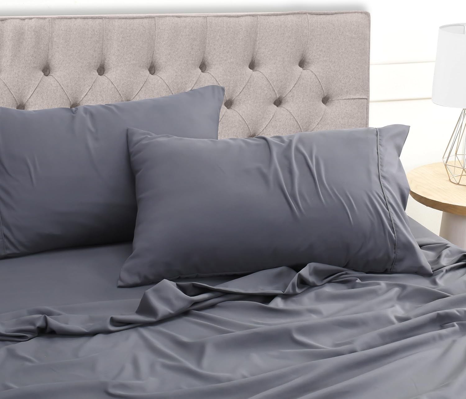 Utopia Bedding Set Lenzuola Letto 4 Pezzi, 180x200cm, Grigio | Lenzuolo con Angoli, Lenzuolo Piatto e 2 Federe 50x75…