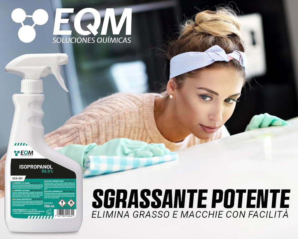 EQM - ECO-301 - Isopropanolo / Alcool Isopropilico 99,9% - 750 ML - Pulizia di Componenti Elettronici, Lenti, Schermi e Resine per…