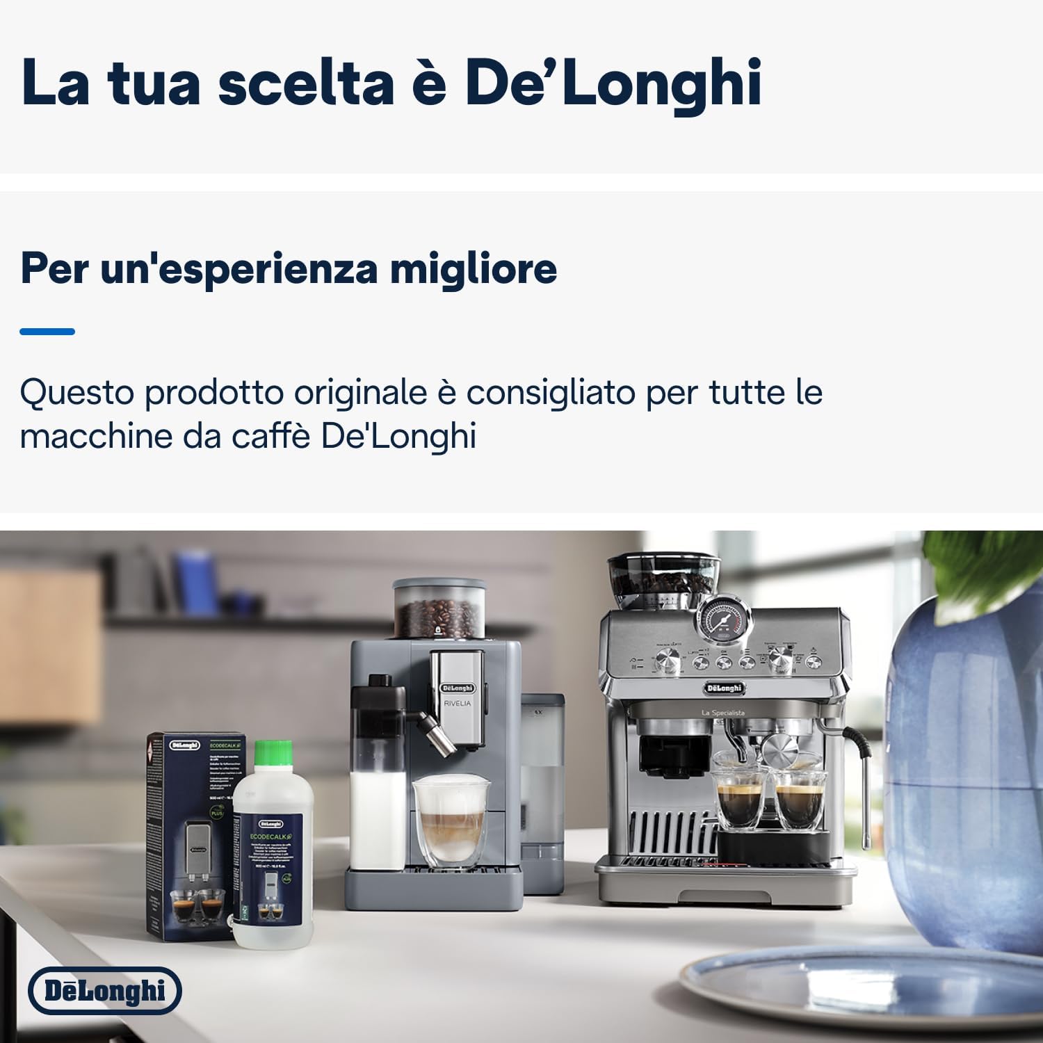 Side-by-side comparison of a clean and dirty appliance, highlighting the benefits of using De'Longhi EcoDecalk