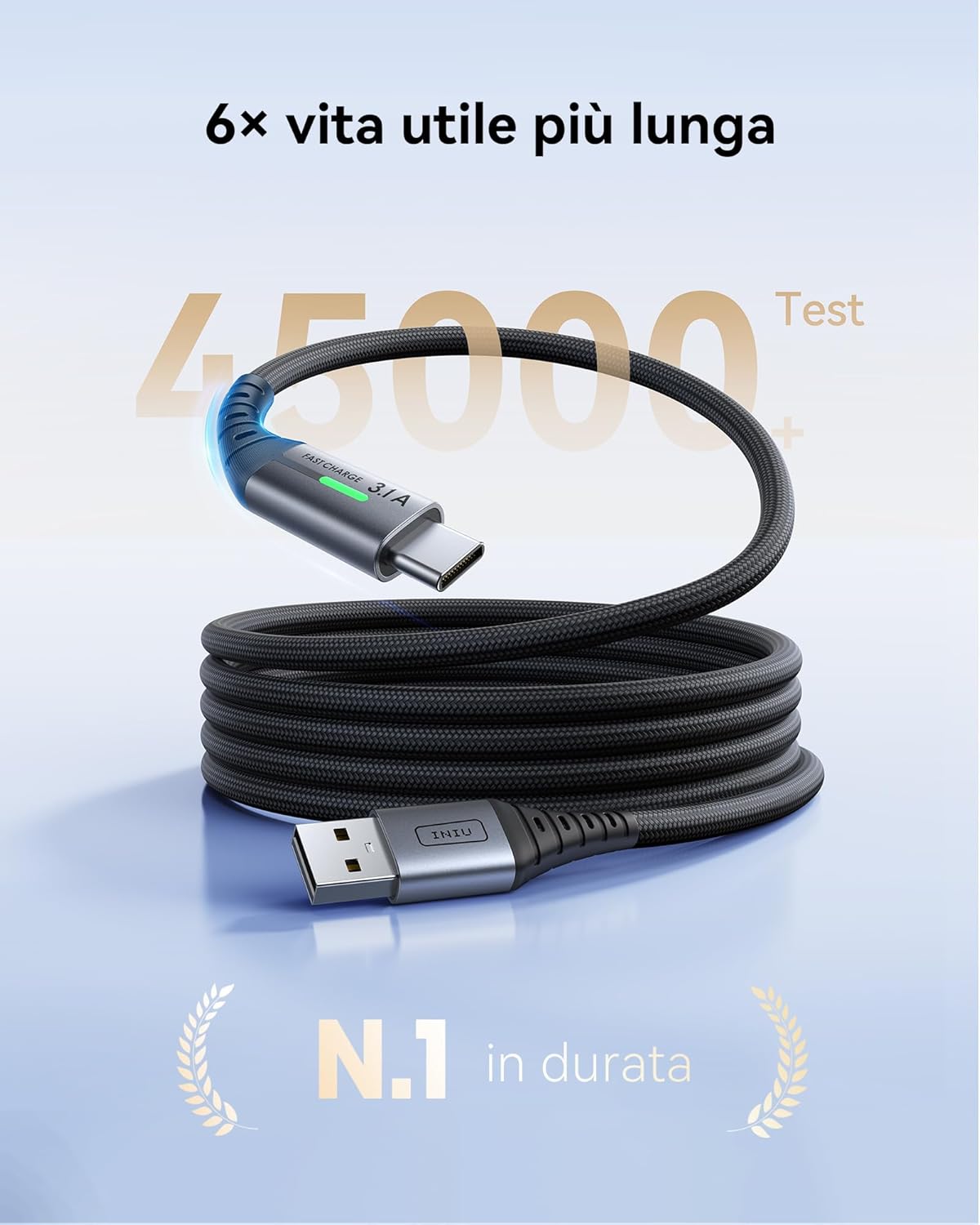 INIU Cavo USB Type-C, Cavo USB A a USB C 3,1A Ricarica Rapida [3Pezzi/0,5+2+2m] Lega Intrecciato in Nylon QC 3,0 Cavo Tipo C per…